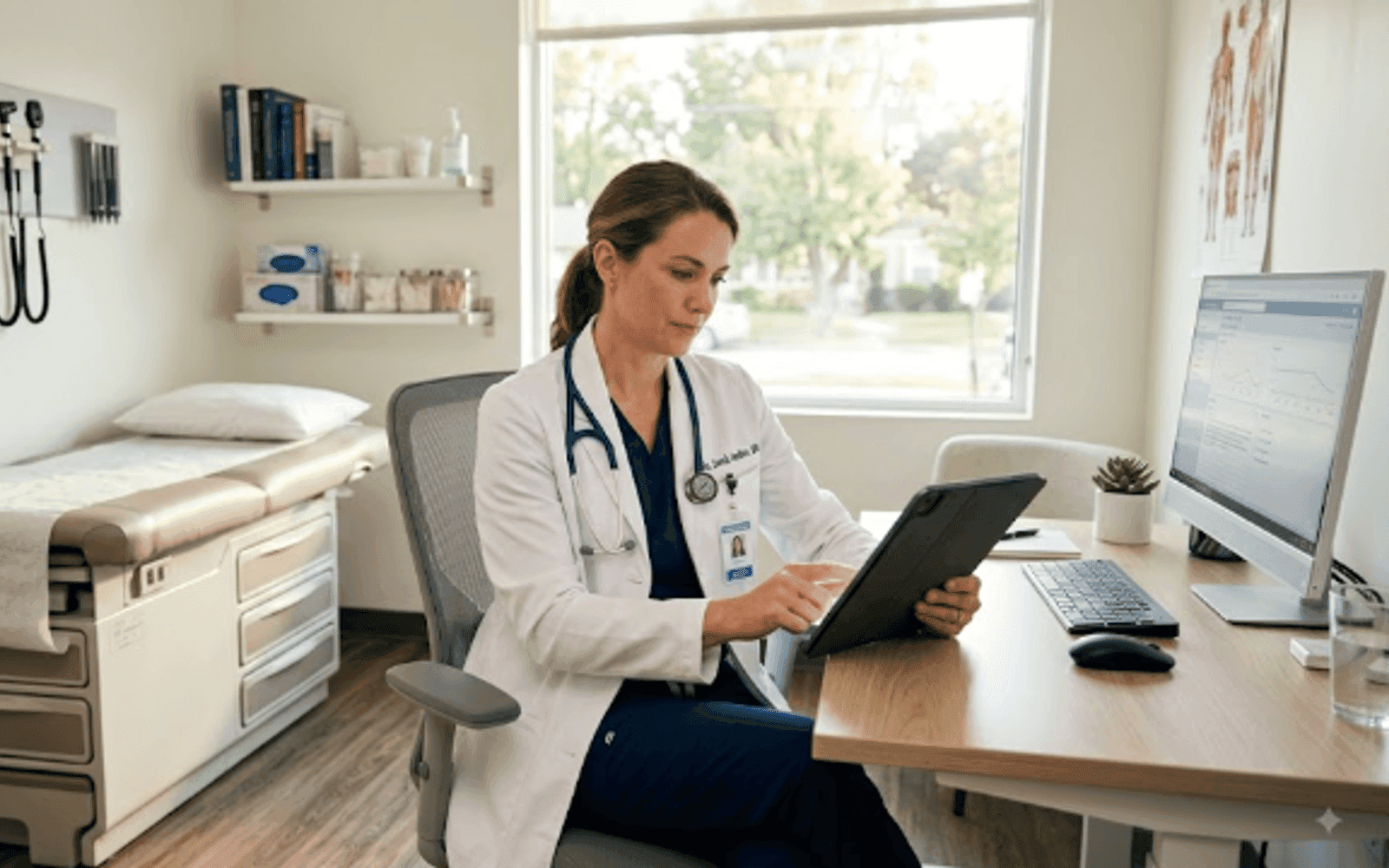 Bright, modern US medical practice exam room
